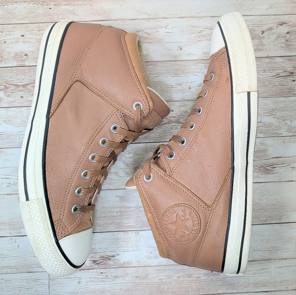 Converse All Star Mid High Top Brown Tan Real Leather Men's Size 12 - Picture 7 of 12